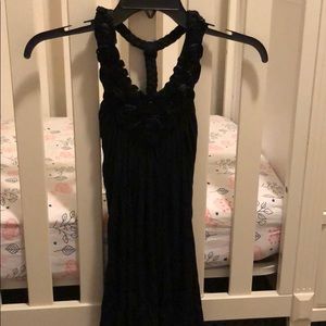 Sky black t-back top with rosette details